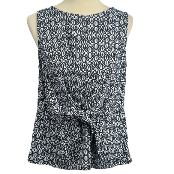 Talbots Womens Geo Front Knot Blouse Petite Large Blue White Sleeveless … - Picture 1 of 7